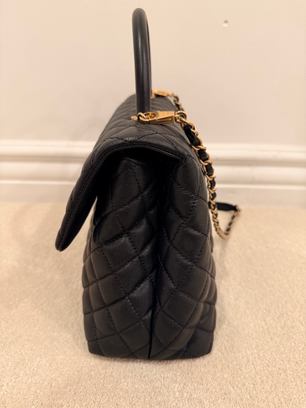 CHANEL Black Quilted Caviar Top Handle Bag with Gold CC Hardware - Picture 2 of 11